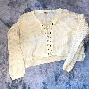 Size M Moral Fiber Cutoff Knit Sweater with Lace-Up Front